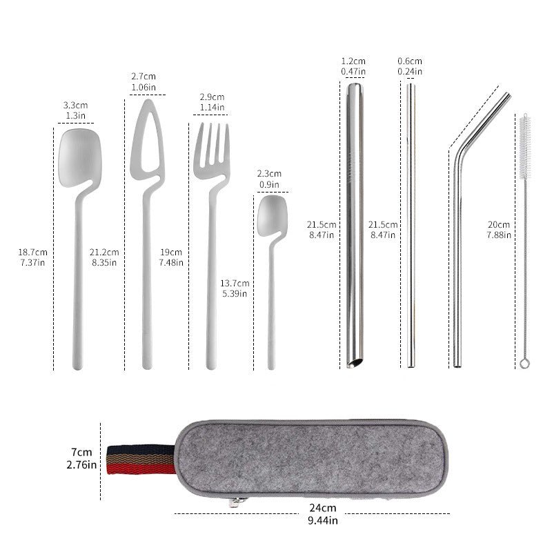 Stainless Steel Straw Combination Knife Fork Spoon