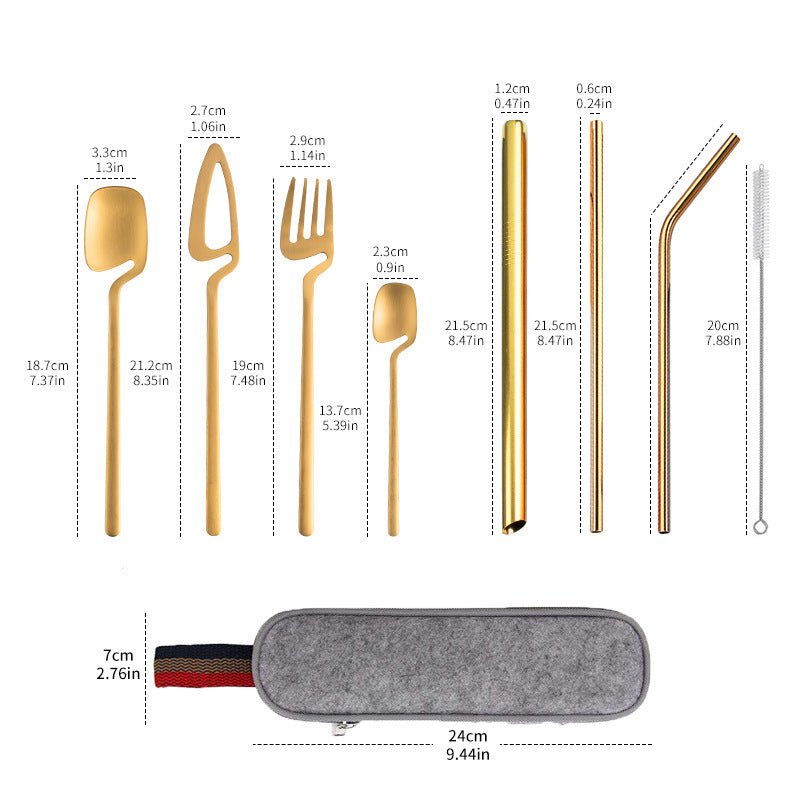 Stainless Steel Straw Combination Knife Fork Spoon